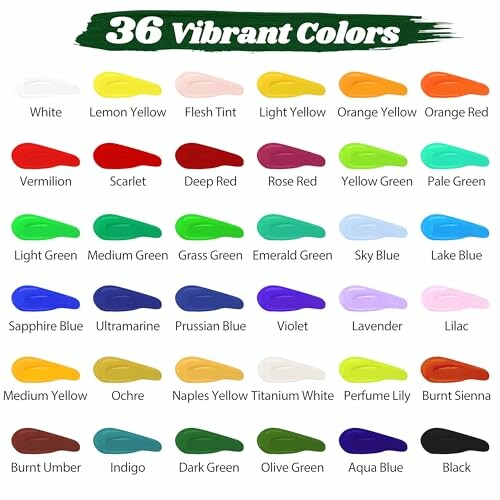 Nuancier de 36 couleurs vives de peinture