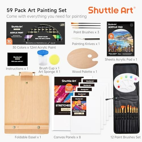 Coffret Peinture Acrylique Shuttle Art 59PCS