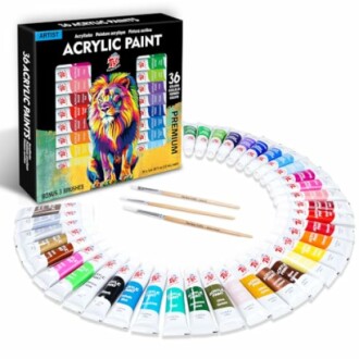 Ensemble de peintures acryliques de 36 couleurs avec pinceaux.