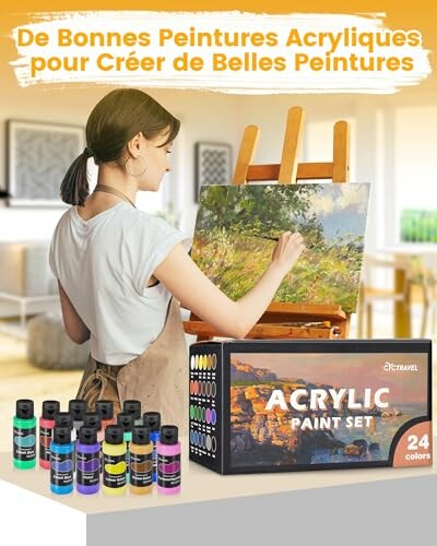 Artiste peignant avec des peintures acryliques.