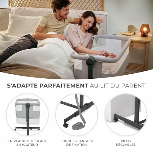 Berceau pour bébé ajustable avec parents souriants