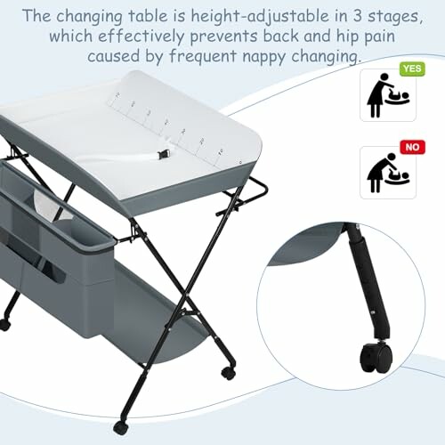 Table à langer réglable en hauteur avec compartiments de rangement