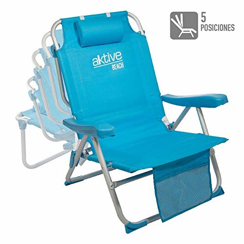 Chaise de plage ajustable bleu avec cinq positions