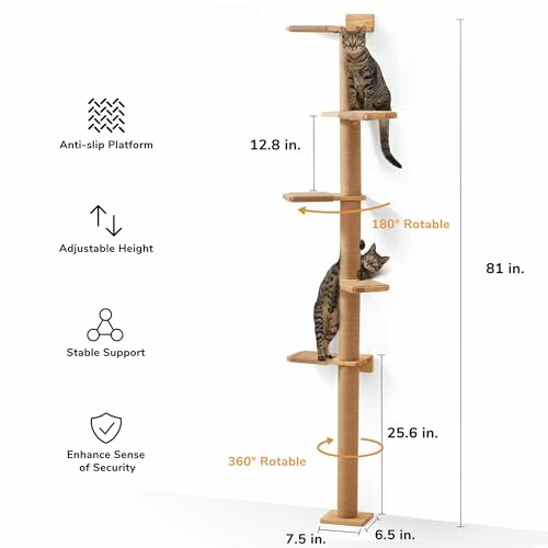 Arbre à chat ajustable avec des chats sur les plateformes.