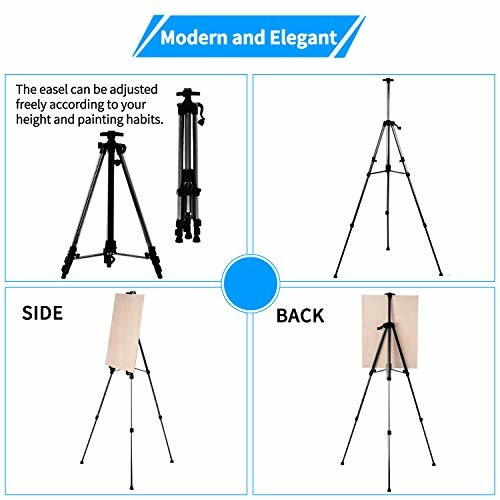 Trépied de chevalet réglable pour artistes, vue de côté et arrière.