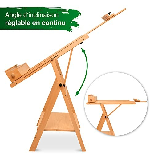 Chevalet en bois avec angle d'inclinaison réglable.