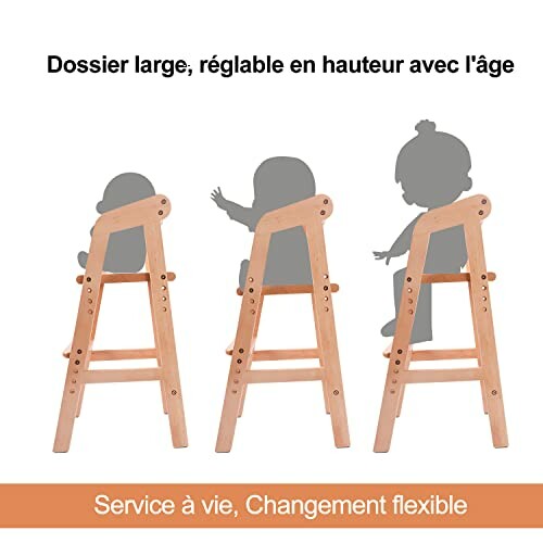 Chaise haute réglable pour enfant avec dossier large.