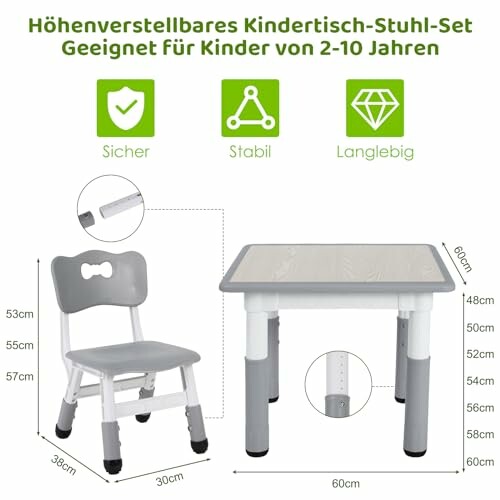 Set de table et chaise pour enfants, réglable, pour 2 à 10 ans