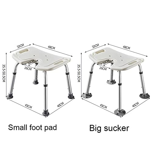 Tabouret de douche réglable avec pieds antidérapants.