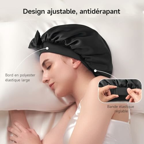 Femme portant un bonnet de sommeil réglable et antidérapant