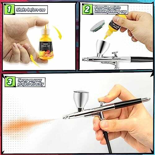 Instructions pour l'utilisation d'un aérographe avec peinture.