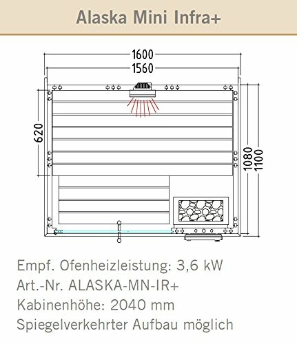 Schéma du sauna infrarouge Alaska Mini Infra+ avec dimensions et spécifications.