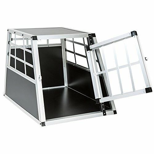 Caisse pour chien en aluminium avec porte ouverte