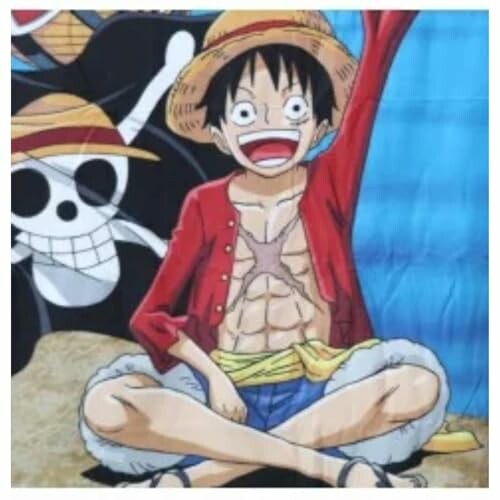 Personnage d'anime avec chapeau de paille et cicatrice sur la poitrine.