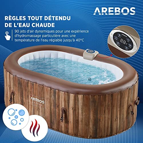 Jacuzzi gonflable Arebos avec réglage de température.