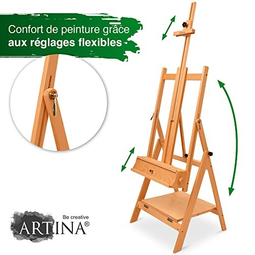 Chevalet en bois avec réglages flexibles pour peinture.