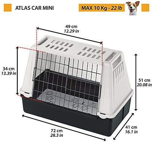 Caisse de transport pour chien Atlas Car Mini avec dimensions et poids maximum.