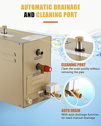 Port de drainage automatique et de nettoyage sur un appareil.