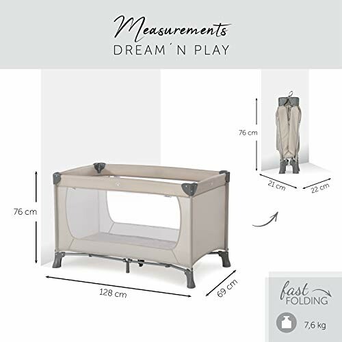 Dimensions d'un parc pour bébé pliable avec illustration du pliage.