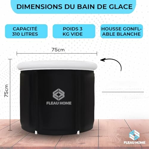 Dimensions du bain de glace avec capacité de 310 litres.
