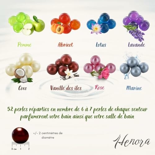 Perles de bain parfumées avec différentes senteurs.