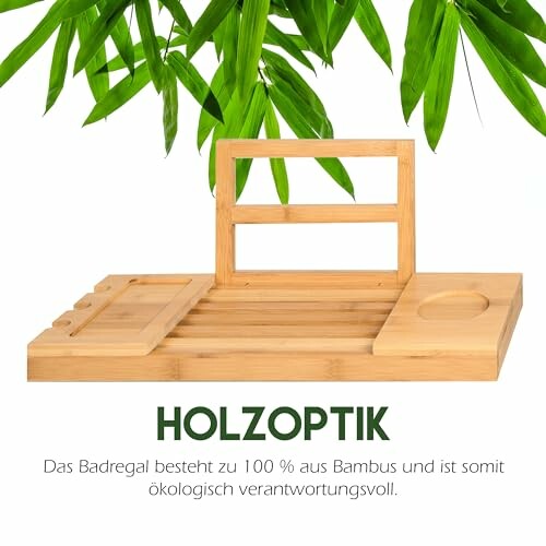 Étagère de bain en bambou avec support de tablette.