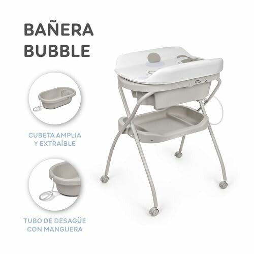 Baignoire pour bébé avec support et rangement.