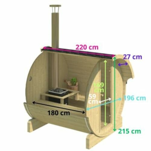 Schéma d'un sauna en tonneau avec dimensions