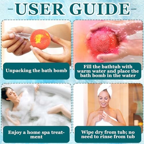 Guide d'utilisation de bombe de bain en quatre étapes.