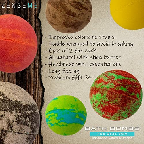 Boules de bain colorées pour hommes, ensemble cadeau premium