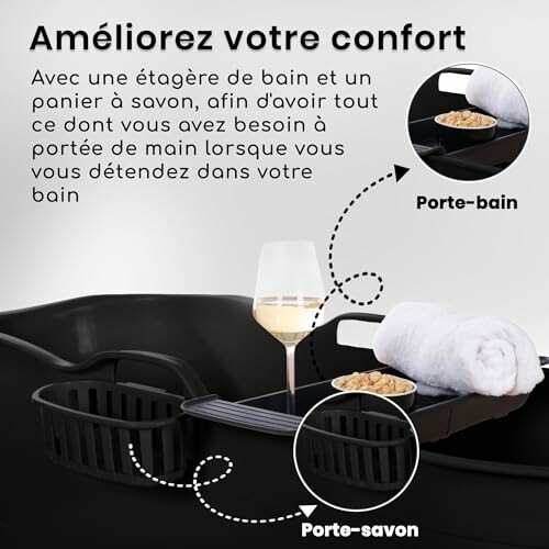 Accessoires de confort pour le bain avec étagère et porte-savon.