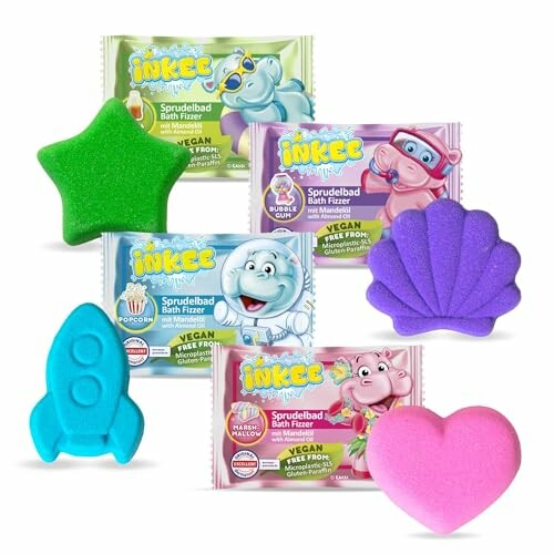 Ensemble de boules de bain colorées en formes variées.