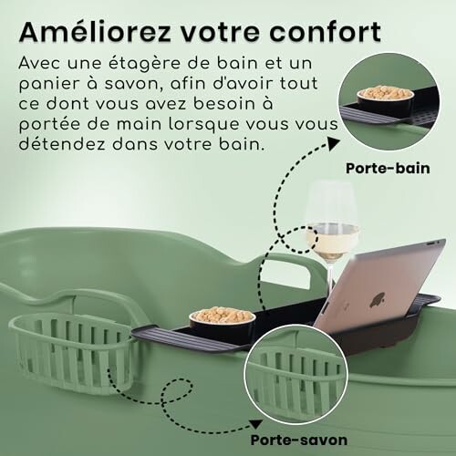 Organisateur de bain avec étagère et panier à savon.