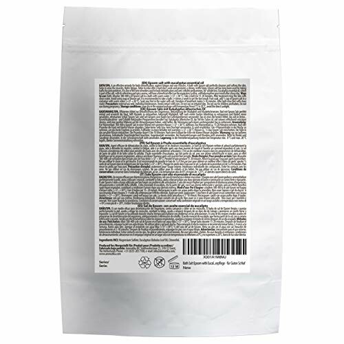 Dos d'un paquet de sels de bain avec instructions et codes.