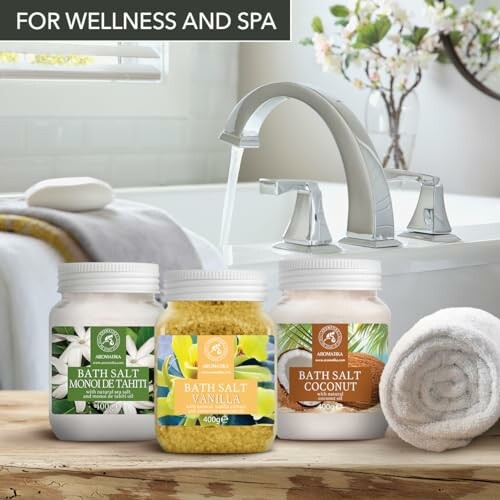 Sels de bain pour spa avec vanille, noix de coco et Monoi de Tahiti.