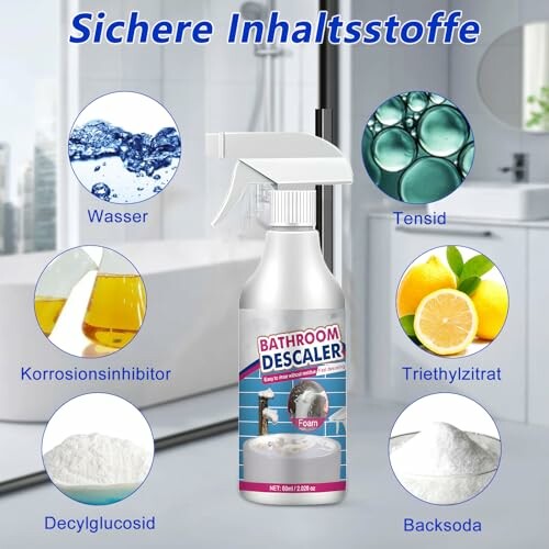Produit de détartrage pour salle de bain avec ingrédients sûrs.