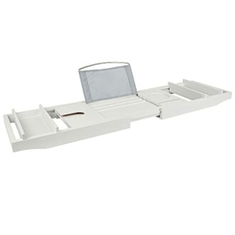 Plateau de baignoire extensible en blanc.