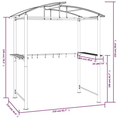 Schéma des dimensions d'un abri de barbecue.