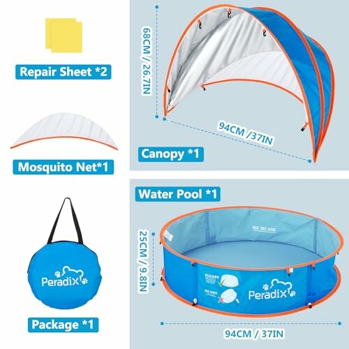 Tente de plage et piscine pour enfants avec moustiquaire.