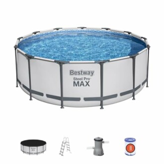 Piscine ronde hors sol Bestway avec accessoires.
