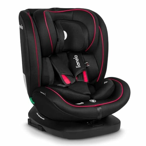 Siège auto pour enfant noir avec détails rouges.