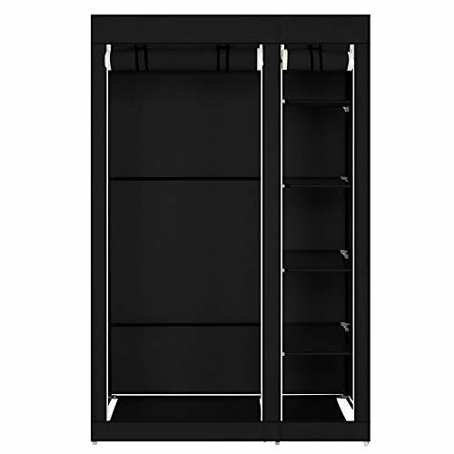 Armoire en tissu noir avec étagères.