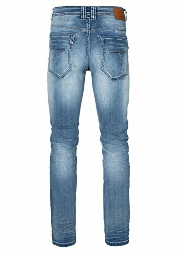 Vue arrière d'un jean en denim bleu.