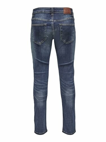 Vue arrière d'un jean en denim bleu.