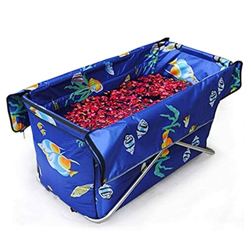 Chariot bleu avec motif floral et de poissons