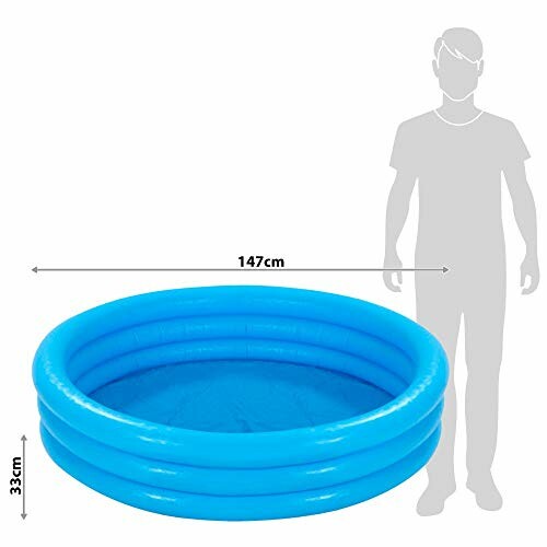 Piscine gonflable bleue avec dimensions.