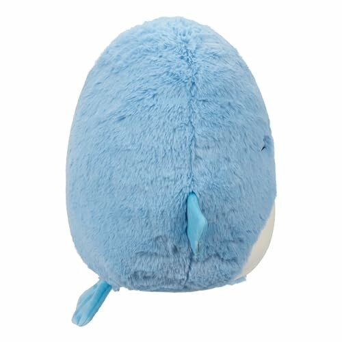 Vue arrière d'une peluche dauphin bleu.
