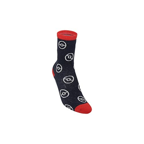 Chaussette bleue avec motifs de cercles blancs et bouts rouges.