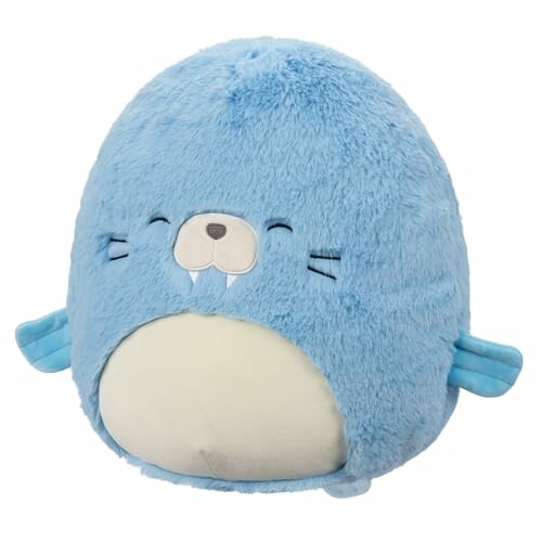 Jouet en peluche phoque bleu avec des nageoires et des crocs.
