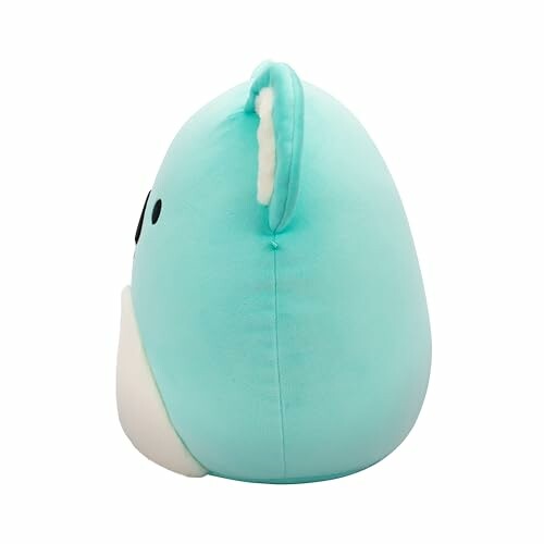 Vue latérale d'une peluche bleue.